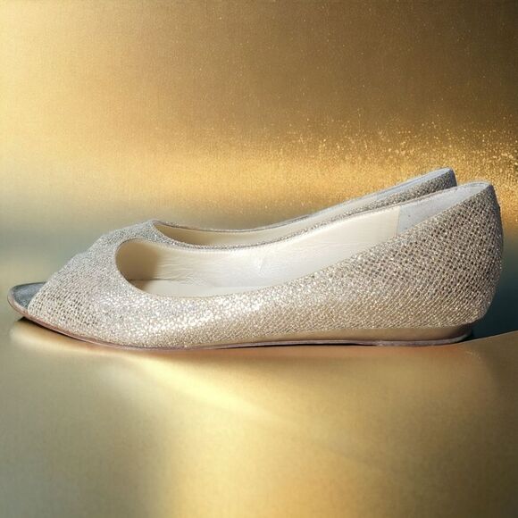 Jimmy Choo Glam Fairycore balletBeck Glitter Metallic Peep Toe Flats - Picture 2 of 11